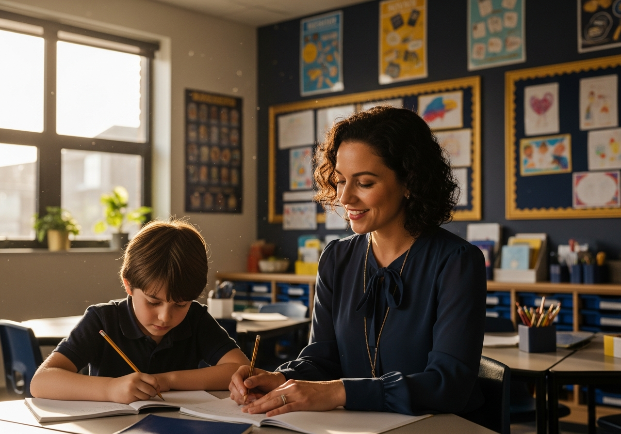 Teacher helping students